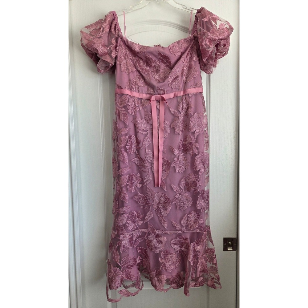 Sam Edelman Leafy Off The Shoulder Midi Dress Rose Embroidered Puff Sleeve Sz 10 - Picture 3 of 8